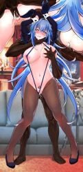 1boy 1boy1girl 1girls ahe_gao areola_slip areolae ass azur_lane big_breasts bikini_pull blue_eyes blue_hair blush breast_grab breast_squeeze breasts bunny_ears choking cum cum_in_pussy dark-skinned_male drooling from_behind_position hands_above_head high_heels huge_breasts interracial lidded_eyes long_hair long_legs long_xue looking_at_viewer looking_pleasured multiple_views navel new_jersey_(azur_lane) nipple_slip open_mouth pale-skinned_female pale_skin pantyhose penis penis_in_pussy pussy queen_of_spades rough_sex sex sex_from_behind sleeves standing standing_sex stockings string_bikini tattoo tiptoes vaginal_penetration vaginal_sex wide_hips