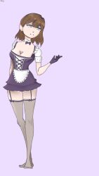 aflu_(artist) bow brown_hair clementine_(oc) feet french_maid gloves light_blue_eyes long_socks maid maid_outfit maid_uniform original original_character purple_gloves