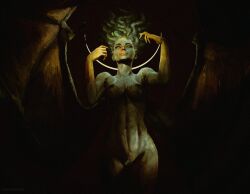 1girls anato_finnstark annato_finnstark areolae berserk breasts demon_girl female female_only humanoid large_breasts long_hair monster_girl nipples nude nude_female painting_(artwork) pubic_hair scary slan solo solo_female villainess wings