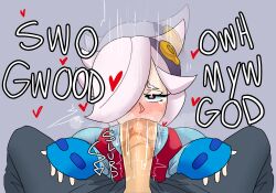 blowjob brawl_stars colette_(brawl_stars) dialogue english_text heart-shaped_pupils oral tagme vel_ge white_hair