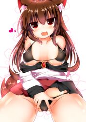 bra brown_hair female female_only hearts kagerou_imaizumi mouth_open mutou_mame panties red_eyes skirt tagme touhou