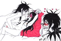 1girls 2boys bed blush bondage breasts creepypasta erection female fetish heart imminent_sex jeff_the_killer kissing laughing_jack laughing_jill long_hair male masturbation netorare nipples nude open_mouth penis saliva skeleslay smile spread_legs straight tied_hands tongue tongue_out wet