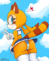 1girls ass berkthejerk blush breasts bubble_butt female female_only heart leggings marine_the_raccoon peace_sign raccoon school_uniform sega skirt sonic_(series) sonic_the_hedgehog_(series) tail underwear