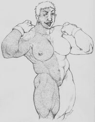 1girl abs areolae artist_request beefy breasts butch crew_cut drawn gauged_ear gloves_only hellsing hellsing_ultimate mommy muscular muscular_female pentacle pierced_nipples pointy_ears scripture sharp_teeth short_hair tattoo thick_arms thick_thighs zorin_blitz