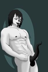 balls black_hair blue_eyes creepypasta erection hand_on_penis laughing_jack long_hair male male_only muscular pale_skin penis penis_grab smile solo solo_focus standing tagme tongue tongue_out