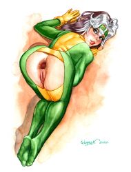 1girls 2022 anna_marie anus ass athletic athletic_female bodysuit brown_hair bubble_butt crotchless curly_hair female female_focus female_only gaping gaping_anus gloves green_eyes long_hair marvel marvel_comics pussy rogue_(x-men) skinsuit solo two_tone_hair vagina white_hair wide_hips x-men yuranart