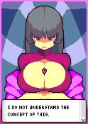 1boy 1girls animated black_hair boob_window boobjob boobs breasts cleavage_cutout clothing cum cum_between_breasts cum_on_breasts darkred333 defeated female gif hime_cut human large_breasts light-skinned_female light-skinned_male light_skin long_hair longer_than_30_seconds male male_pov nintendo paizuri paizuri_under_clothes pale-skinned_female pale-skinned_male pale_skin pixel pixel_art pokemon pov red_(pokemon) red_eyes sabrina_(pokemon) sound submissive submissive_female text tip_peeking video