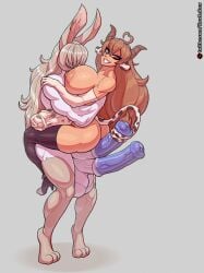 2futas alternate_version_at_source animal_genitalia areolae balls big_breasts breasts brown_hair bunny_girl cow_girl cow_print cowrrupted diphallia diphallism duo erection futa_on_futa futa_only futanari horsecock hug huge_balls huge_cock humanoid light-skinned_futanari light_skin long_hair multi_balls multi_genitalia multi_penis muscular muscular_futanari nipples nude penis self_upload standing succu_vaca succubus tailjob truelolzor