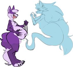 absurd_res anthro belly big_belly canid canid_demon canine canis demon duo female female_prey fox ghost haunted haunted_belly hi_res male male/female male_pred mammal spirit wolf