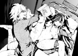 breasts clothed_sex danganronpa danganronpa_2:_goodbye_despair groping groping_breasts groping_from_behind kuroiwa_madoka licking_breast licking_foot mioda_ibuki nagito_komaeda penis pussy sex small_breasts spread_legs straight_hair threesome tsumiki_mikan vaginal_penetration