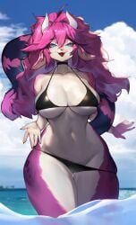 anthro big_breasts breasts character_request female furry horns pink_hair tagme thick_thighs wide_hips woobin94