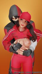 1boy 1girls 3d 3d_(artwork) breast_grab breast_squeeze breasts breasts_out chrnc_mastrbatr fondle fondling fondling_breast fortnite gifdoozer ikonik nipples ruby_(fortnite) straight x_redeyes