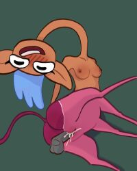 4:5 antelope blue_hair blush bodily_fluids bovid breasts brown_body brown_skin centaurworld cum cum_inside disembodied_penis duo female genital_fluids genitals gerenuk gerenuk_taur glendale_(centaurworld) hair hi_res long_neck looking_at_viewer lying male male/female mammal netflix nipples on_side open_mouth penetration penis pink_body pussy sex sexylinguini simple_background solo_focus taur true_antelope vaginal_penetration vaginal_penetration