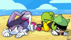 2girls anthro atomic_wedgie beach blaze_the_cat domestic_cat female female_only furry green_body green_panties idw_comics idw_publishing mobian_(species) panties purple_body purple_panties sega semidraws sonic_(series) sonic_the_hedgehog_(comics) sonic_the_hedgehog_(idw) sonic_the_hedgehog_(series) surge_the_tenrec tenrec underwear wedgie