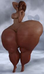 1girls 3d ass ass_expansion barefoot big_ass boobiesgalore breasts dark-skinned_female dark_skin female female_only hair hair_over_one_eye hand_behind_head huge_ass huge_hips huge_thighs hyper hyper_ass hyper_hips hyper_thighs naked nude nude_female solo thick_thighs wide_hips