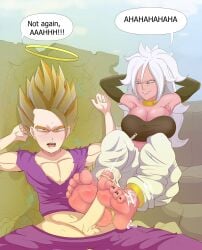 android_21 android_21_(good) defeated dragon_ball femdom foot_fetish footjob majin_android_21 sharkyc son_gohan