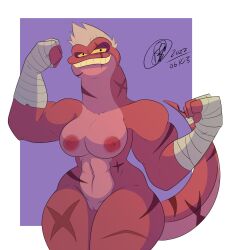 abs amphibia amphibian anthro bunbunmuffinart flexing furry muscular_female newt priscilla_(amphibia) priscilla_the_killa scars smirk straight_hair