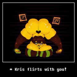 ass bending_over big_ass big_breasts big_butt big_lips bimbo bimbo_lips bimbofication bimborune bimbotale breasts clothing deltarune english_text female female_only green_eyes huge_ass huge_breasts huge_butt huge_thighs jack-o_pose kris_(deltarune) kris_female_(deltarune) lipstick lothkafas overweight rule_63 solo solo_female text thick_thighs thighhighs undertale_(series)