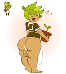 <3 1boy after_anal after_sex apron ass ass_focus backsack balls barefoot big_ass big_balls big_butt bite_mark blush bottomless brown_eyes cookie cookie_run cum cum_in_ass dialogue english_text errorplush eyelashes femboy green_hair hair half-dressed heart herb_cookie leaf leaf_hair looking_at_viewer looking_back male male_only mob_face plant plant_pot potted_plant shirt short_hair simple_background smile solo solo_male standing sweat tan tan_body tan_skin text thick_legs thick_thighs white_background