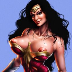 1girls alternate_breast_size big_breasts big_nipples dc dc_comics dc_extended_universe diana_prince gal_gadot huge_breasts large_breasts legitmonster nipples smile smiling wonder_woman wonder_woman_(series)