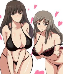 2girls big_breasts cleavage female_only girls_und_panzer hifumi_hajime huge_breasts lingerie mature_female milf multiple_girls nishizumi_shiho shimada_chiyo