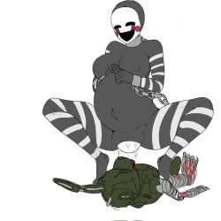 amniotic_fluid birth birthing bodysuit burntrap cannibalism clothed_female_nude_male clothed_sex color colored five_nights_at_freddy's giving_birth human_female laying_egg male/female marionette_(fnaf) mask masked masked_female open_mouth pregnant pregnant_belly pregnant_female puppet_(fnaf) robotic striped striped_clothing striped_legwear stripes the_mimic_(fnaf) undead unknown_artist unusual_position