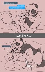 1boy 1girls anthro before_and_after bottomless breasts canine cartoony cleavage clothed comic couch cum dog_ears dog_tail dripping_cum dripping_pussy female fluffy_ears fluffy_tail heart hijackerdraws_(artist) leg_lift male mostly_nude_female nude nude_female oc ohthesunnyside overflowing_cum panda post_sex pre_sex pussy straight sunny_puppy sweat sweating text tongue tongue_out