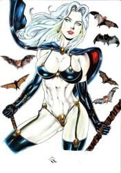 big_breasts big_penis chaos_comics dominant_female ed_benes_studio frank_lima lady_death latex long_hair queen_of_the_dead red_lips white_body white_fur white_hair white_sclera white_skin