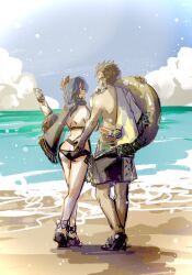 alternate_costume ass ass_cleavage ass_grab big_ass bikini black_bikini black_swimsuit butt_crack byleth_(fire_emblem) byleth_(fire_emblem)_(female) byleth_(summer)_(fire_emblem)_(female) claude_von_riegan claude_von_riegan_(summer) female fire_emblem fire_emblem:_three_houses fire_emblem_heroes groping hand_on_ass male nintendo official_alternate_costume outdoors sandals swimsuit tuyama33