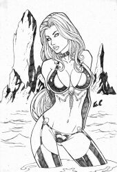 breasts chaos_comics death ed_benes_studio goddess lady_death latex_bikini lcfreitas medium_breasts monochrome queen_of_the_dead seductive seductive_eyes seductive_look seductive_smile