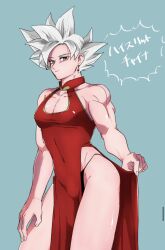 ambush_(trap) china_dress chinese_clothes crossdressing dragon_ball dress femboy femboy_dilf male_only mastered_ultra_instinct muscular_femboy solo_male son_goku thong ultra_instinct