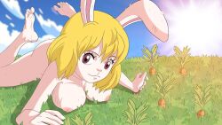 blonde_hair breasts brown_eyes carrot_(one_piece) day female female_focus female_only kuroko nipples nude one_piece rabbit_ears