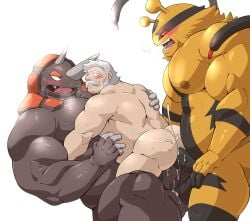 2_tails abs absurd_res anal anal_sex anthro anthro_dominating_human anthro_penetrating anthro_penetrating_human ass back_muscles balls big_dom_small_sub big_muscles big_pecs big_penis black_body black_fur blush bodily_fluids breath brown_body cum cum_in_ass cum_inside dominant dominant_anthro dominant_male double_anal double_penetration ejaculation electivire erection facial_hair fur genital_fluids genitals group group_sex hair hi_res holding_partner horn human human_on_anthro human_penetrated interspecies larger_anthro larger_male lying maldu male male/male male_penetrated male_penetrating male_penetrating_male mammal moustache multi_tail multicolored_body multicolored_fur muscular muscular_anthro muscular_human muscular_male nintendo nipples nude open_mouth orgasm pecs penetration penile penile_penetration penis penis_in_ass pokémon_(species) poképhilia pokemon pokemon_professor red_body red_eyes rhinocerotoid rhyperior rowan_(pokemon) sex simultaneous_orgasms size_difference smaller_human smaller_male striped_body striped_fur stripes submissive submissive_human submissive_male sweat teeth threesome trio video_games white_hair yellow_body yellow_fur