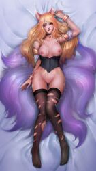 9_tails ahri alternate_costume alternate_hair_color alternate_hairstyle animal_ear_fluff animal_ears animal_girl big_breasts blonde_hair breasts busty child_bearing_hips cleavage clothing crystal_tail cum cum_on_body curves curvy curvy_body curvy_female curvy_figure curvy_hips eyelashes eyeliner eyeshadow facial_markings female fluffy fluffy_ears fox fox_ears fox_girl fox_tail hips hourglass_figure humanoid inner_ear_fluff k/da_ahri k/da_series kemonomimi kitsune league_of_legends light-skinned_female light_skin lips lipstick long_hair multiple_tails nine_tailed_fox nipples pale-skinned_female pale_skin riot_games ripped_clothing tail thighs uncensored variant vastaya video_games windwalker yellow_eyes