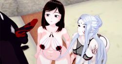 2girls 3d grimm_(rwby) interspecies koikatsu red_eyes red_hair ricochet3d rwby salem_(rwby) silver_eyes summer_rose white_hair