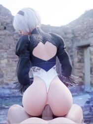 1boy 1girls 3d 3d_(artwork) anal anal_penetration anal_sex animated ass clothed_female_nude_male female lewy male moaning nier nier:_automata nude nude_male outside pov reverse_cowgirl_position sex shorter_than_30_seconds sound vertical_video video white_hair yorha_2b