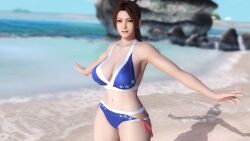 1girls 3d beach blue_bikini blue_swimsuit breasts brown_eyes brown_hair doahdm fatal_fury female female_only gravure_studio high_ponytail highres king_of_fighters large_breasts long_hair looking_at_viewer mai_shiranui navel ponytail snk summer