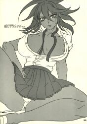 breasts danganronpa danganronpa_2:_goodbye_despair female_only kaiko_(artist) large_breasts open_clothes owari_akane straight_hair tanned tanned_female tanned_skin