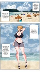 1girls ass beach bikini breasts brown_eyes brown_hair female huge_breasts milf panels solo supernova_(artist) tachibana-san-chi_no_dansei_jijou tachibana_kyouka