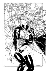 big_breasts dominant_female lady_death richard_ortiz sword warrior white_body white_hair