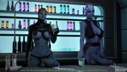 2futas 3d alien alien_girl asari banap big_balls big_breasts big_penis blender blender_(software) blue_eyes blue_skin breasts cum cum_in_cup cum_in_glass ejaculation english_text futa_only futanari huge_balls huge_cock liara_t'soni mass_effect nipples panties penis penis_on_table samara sci-fi science_fiction self_upload smile smiling smiling_at_viewer tagme text underwear