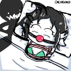 ball_gag bed bondage bondage oncensored oncensored_(artist) original_character phantom screaming