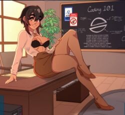 anduo_games breasts exposed_breasts high_heels jenna_(third_crisis) mahmapuu nipples office office_lady pantyhose short_hair teacher third_crisis