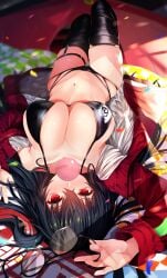 1girls 2022 azur_lane bikini black_bikini black_hair blowing_bubblegum breasts car cleavage female female_only hi_res hips huge_breasts jacket long_hair looking_at_viewer lying_on_back lying_on_car nya_rl race_queen red_eyes red_jacket side_ponytail skindentation slim_waist sunglasses sunglasses_on_head taihou_(azur_lane) taihou_(enraptured_companion)_(azur_lane) thick_thighs thigh_boots thigh_strap thighhighs thighs wide_hips