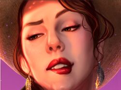 1girls beauty_mark bedroom_eyes biting_lip close-up cowboy_hat earrings female female_only lipstick looking_off_screen solo vianca vincentcc