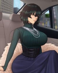 1girls belt big_breasts breasts busty car car_interior clothed clothing coat corset cute dark_green_hair dark_hair dress earrings eyelashes female female_focus female_only fubuki_(one-punch_man) fur_coat green_eyes green_hair happy highres hips huge_breasts in_car inside_car jewelry large_breasts legs legs_crossed light-skinned_female light_skin lips lipstick long_sleeves looking_away necklace nonutman on_car one-punch_man pink_lips pink_lipstick seductive seductive_eyes seductive_look seductive_mouth seductive_smile sitting skirt smile smiling smirk solo solo_female solo_focus sweater thick_thighs thighs tight_clothing turtleneck turtleneck_sweater voluptuous wide_hips