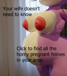 3d advertisement blaze_the_cat curtains eyelashes hornybunny large_ass large_belly large_breasts navel pregnant selfie smile sonic_(series) text thick_thighs