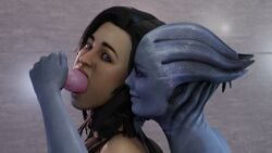 3d asari bioware blowjob dildo fellatio female forced_oral liara_t'soni mass_effect miranda_lawson oral potatofire777 smile yuri