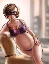 1girls belly big_belly big_breasts bra breasts brown_hair disney elastigirl female fingernails helen_parr lingerie mature_female milf mother nail_polish panties pink_nails pixar pregnant purple_bra purple_lingerie purple_panties pyradk rough_sketch superheroine the_incredibles