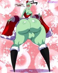 1boy alien ass backsack balls big_ass big_butt butt christmas_hat fat_ass fat_butt femboy green_skin hexdoodz huge_ass huge_butt invader_zim looking_at_viewer male male_only nickelodeon red_eyes solo tallest_red text thick_ass thick_butt